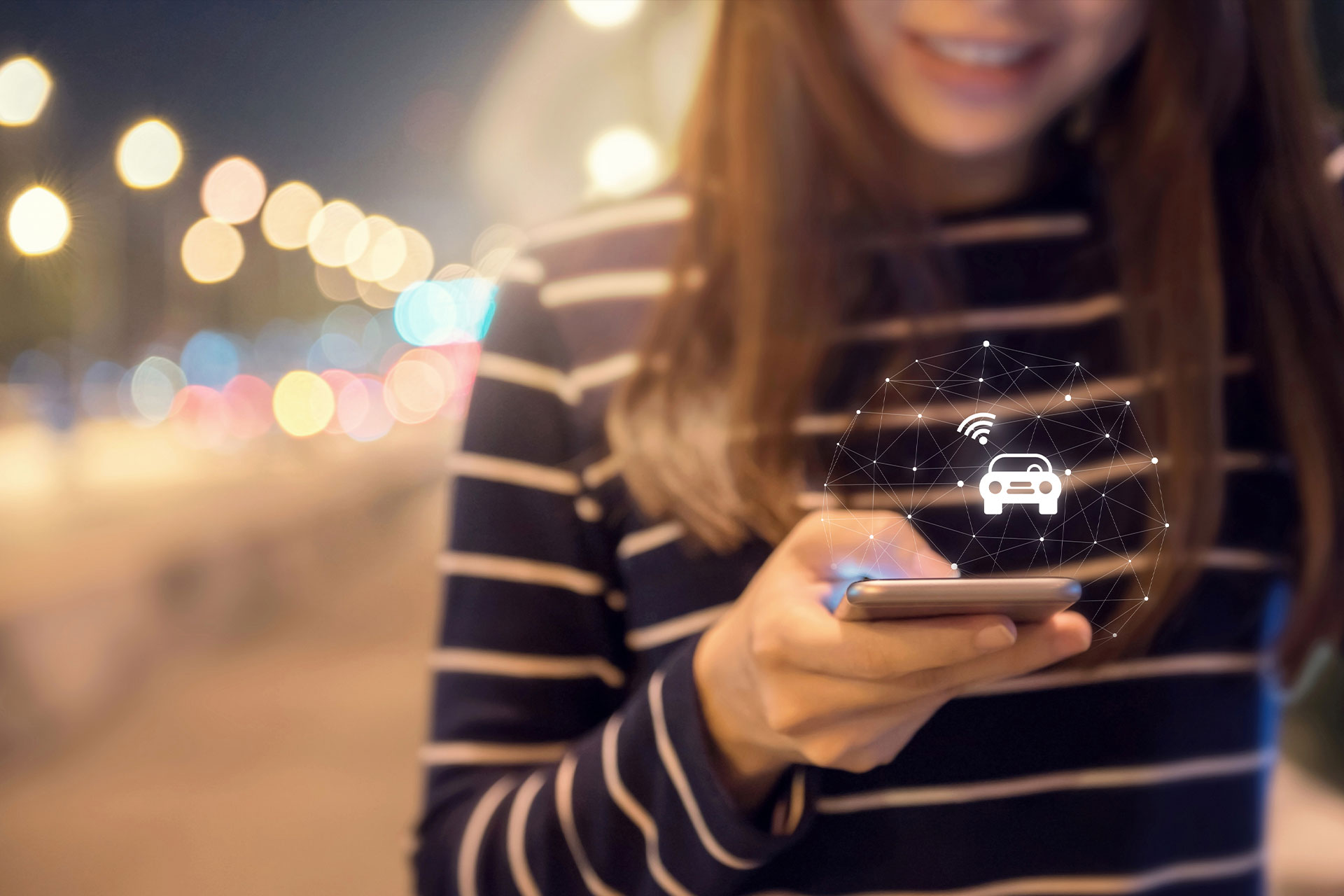 Woman Viewing Digital Car on Phone Article Hero Background