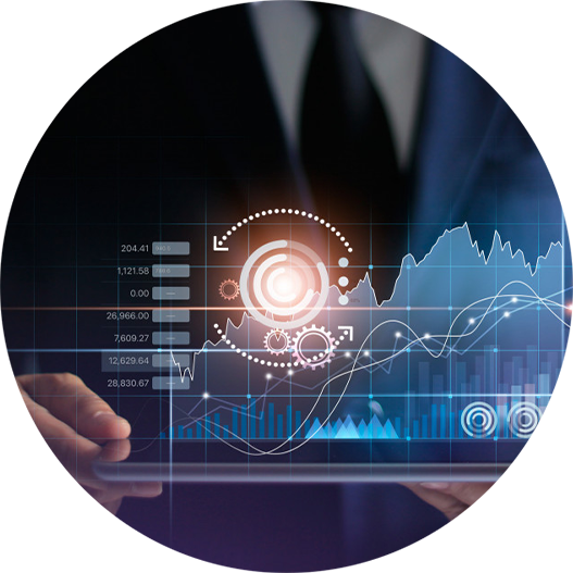 oem-rebate-and-incentive-analysis-planning-circle iPad Digital Graph anad Golden Rotation Graphic